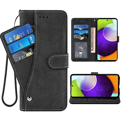 ELISORLI Kompatibel mit Samsung Galaxy A52/A52S 5G Wallet Case Wrist Strap Lanyard Leder Flip Card Holder Stand Accessories Phone Cover for Glaxay A 52 S 4G G5 Gaxaly 52A S52 52S Women Men-Black von ELISORLI