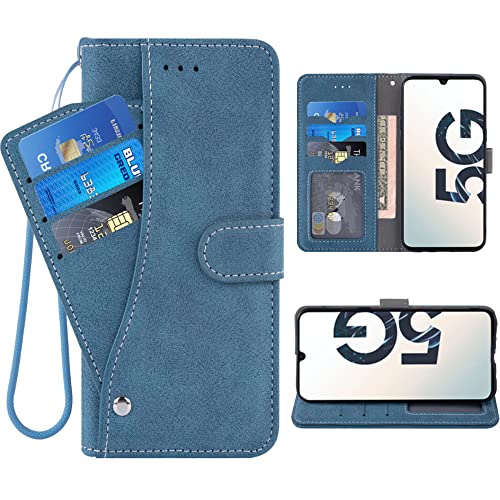 ELISORLI Kompatibel mit Samsung Galaxy A90 5G Wallet Case Wrist Strap Lanyard Leder Flip Kartenhalter Ständer Handyzubehör Folio Geldbörse Kreditphone Cover für A90S A 90 90A G5 Damen Herren Blau von ELISORLI