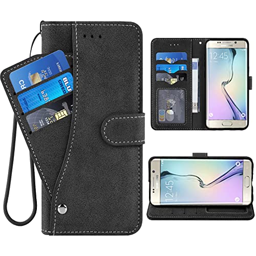 ELISORLI Kompatibel mit Samsung Galaxy S6 Edge Plus Wallet Case und Handschlaufe Lanyard Leder Flip Card Holder Stand Cell Accessories Phone Cover für Glaxay S6edge + S 6edge 6S 6 Edge + - Schwarz ELISORLI Kompatibel mit Samsung Galaxy S6 Edge Plus Wallet Case und Handschlaufe Lanyard Leder Flip Card Holder Stand Cell Accessories Phone Cover für Glaxay S6edge + S 6edge 6S 6 Edge + - Schwarz von ELISORLI