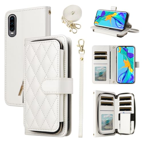 ELISORLI Schutzhülle für Huawei P30 mit Handschlaufe, Schultergurt, 9 Kartenfächer, Reißverschluss, luxuriöses PU-Leder, Ständer, Handy-Zubehör für Hawaii P 30 ELE-L29, Weiß ELISORLI Schutzhülle für Huawei P30 mit Handschlaufe, Schultergurt, 9 Kartenfächer, Reißverschluss, luxuriöses PU-Leder, Ständer, Handy-Zubehör für Hawaii P 30 ELE-L29, Weiß von ELISORLI