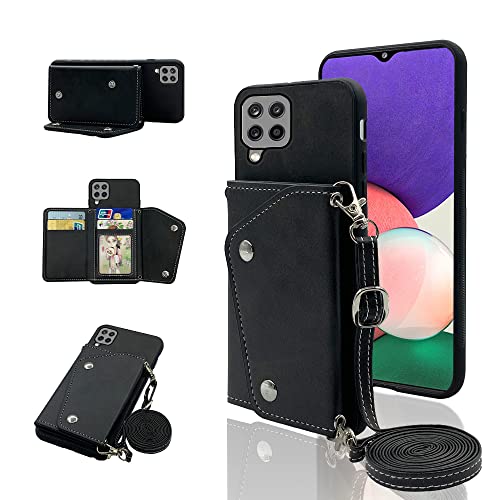 Kompatibel mit Samsung Galaxy A22 4G 6,4 Zoll Wallet Cover mit Crossbody Schultergurt und Ständer Kreditkartenhalter Handyhülle für Gaxaly M32 M22 F22 Galaxies A 22 22A G4-Schwarz Kompatibel mit Samsung Galaxy A22 4G 6,4 Zoll Wallet Cover mit Crossbody Schultergurt und Ständer Kreditkartenhalter Handyhülle für Gaxaly M32 M22 F22 Galaxies A 22 22A G4-Schwarz von ELISORLI