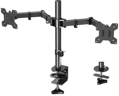 ELIVED Monitor Halterung 2 Monitore für 13-32 Zoll LED/LCD Bildschirm von VESA 75/100, Dual Monitor Halterung Neigbar 180° Schwenkbar 180°, Höhenverstellbar Monitor Arm Schreibtisch, 8 kg pro Arm von ELIVED