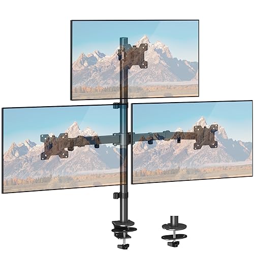 ELIVED Monitor Halterung 3 Monitore für 17-32 Zoll Bildschirme, Dreifach Monitor Arm, Höhenverstellbare Monitorhalterung, 80cm Hohe Stange, max. 8kg pro Arm, VESA 75/100mm, EV4013 von ELIVED