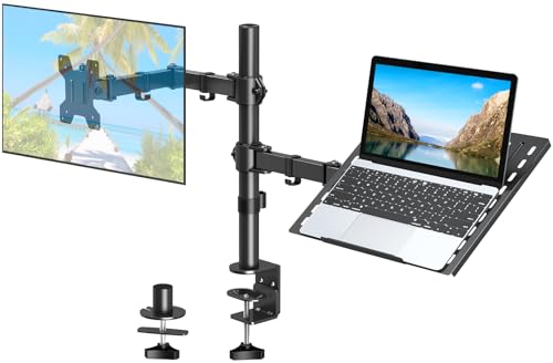 ELIVED Monitor Halterung mit Laptop Arm für die meisten 13-27 Zoll LCD LED Bildschirme und bis zu 15,6 Zoll Notebooks, VESA 75x75-100x100mm, EV024, Ständer von ELIVED