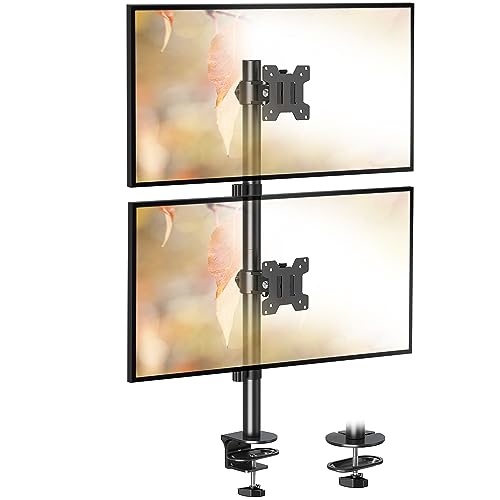 ELIVED Vertical Monitor Halterung 2 Monitore, 80cm Stange für 13-32 Zoll Monitore bis zu 8kg, Dualer Monitorständer Stack Bildschirmhalterung, Höhenverstellbar, Schwenkbar, Neigbar, EV4012 von ELIVED