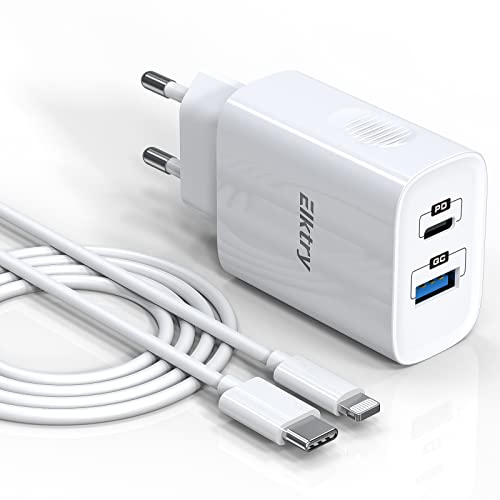 ELKTRY iPhone Schnellladegerät, 20W USB C Ladegerät mit 2m USB C auf Lightning Kabel, MFi Zertifiziert, Ladekabel mit 2 Port Netzteil kompatibel mit iPhone 14 13 12 11 Pro Max Mini SE XR XS X iPad von ELKTRY