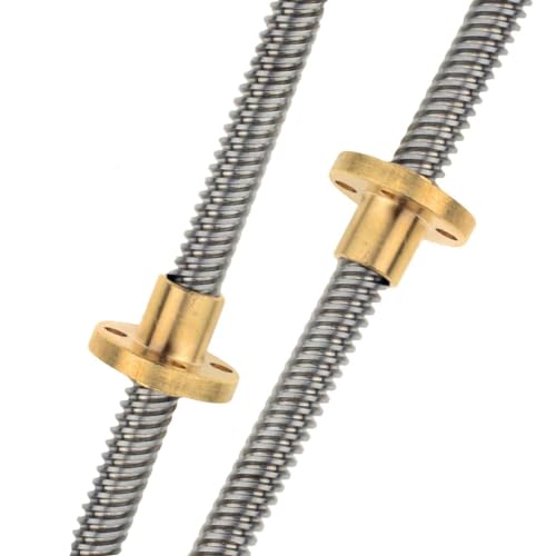 Gewindespiel 2 Stück 8 mm Gewindestange 1 mm 2 mm 4 mm 8 mm Blei Edelstahl Trapezstange T8 Gewindespindel mit Messingmutter Schraube trapezförmig (Color : 2mm pitch 8mm lead, Size : 200mm) von ELLANA