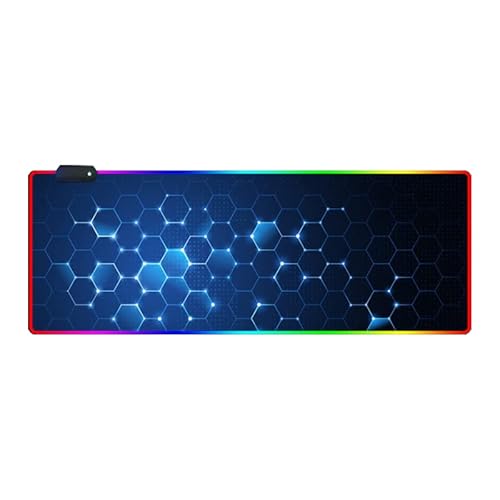 RGB-Mauspad XXL – Gaming-Maus 900 x 400 – LED 7 Farben – 4 Lichteffekte, verstellbar, rutschfest, waschbar – für PC Desktop und LAPTOP HEXAGON C05 von Ellenne