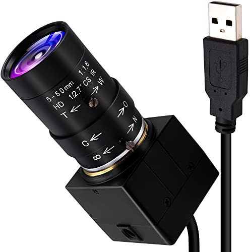 ELP USB Kamera 5-50mm Zoom Objektiv Webcam 5 Megapixel Variable Fokus Kamera USB Plug & Play Kompatibel für Mac/Android/Windows USB2.0 UVC Videokonferenz Web Kamera USB500W05G-SFV(5-50) von ELP