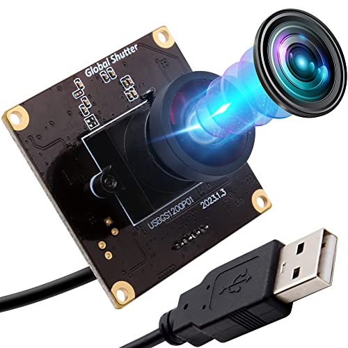 ELP USB Kameramodul High Speed 90fps Global Shutter USB Kamera, 2MP 1200P USB Webcam mit Weitwinkelobjektiv ohne Verzerrung 126 Grad für Computer, Laptop, Android von ELP