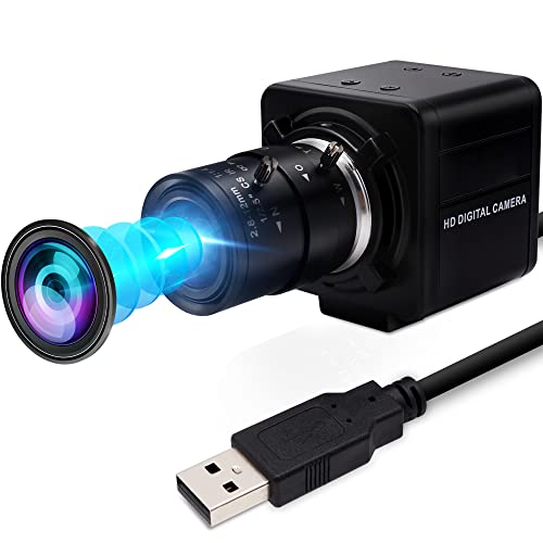 ELP Web Kamera 1080P mit 2.8-12mm Zoom Objektiv,2MP OV4689 60fps Weitwinkel Webcam Plug&Play für PC,Desktop,Variable Fokus FHD Industriekamera USB,720P@120fps,360P@260fp Mini Videokonferenz Kamera von ELP