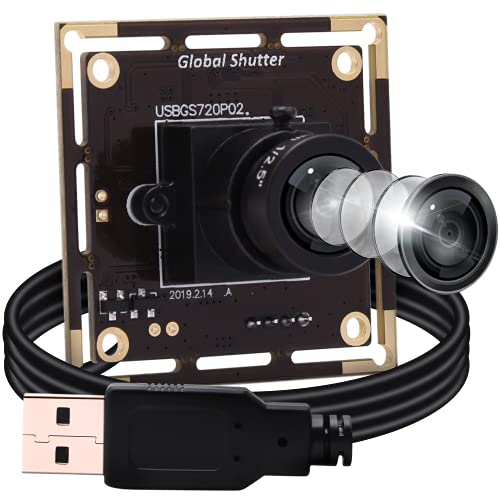 ELP Webcam 720P 60 FPS Weitwinkel 170 Grad Objektiv Global Shutter AR0144 Sensor Schwarzweißbild Mini USB Kamera für Windows/Mac/Linux 720P Global Verschluss kameramodul USBGS720P02-L170 von ELP