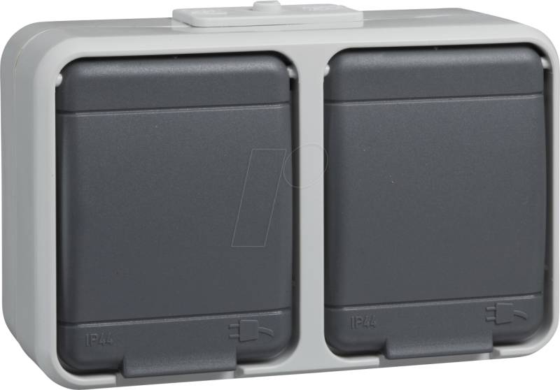 ELSO 445409 - Steckdose, 2-fach, 16A, IP44, AquaTop, Deckel, Steckklemme, grau von ELSO