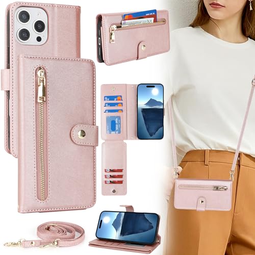 ELTEKER Handyhülle für iPhone 16 Pro Hülle mit Band,Handykette iPhone 16 Pro Klapphülle mit Kartenfach,Schutzhülle Handytasche Leder Hülle für iPhone 16 Pro - roségold ELTEKER Handyhülle für iPhone 16 Pro Hülle mit Band,Handykette iPhone 16 Pro Klapphülle mit Kartenfach,Schutzhülle Handytasche Leder Hülle für iPhone 16 Pro - roségold von ELTEKER