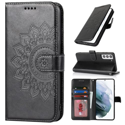 ELTEKER Handyhülle für Samsung Galaxy S21 Plus Hülle Klapphülle Lederhülle mit Kartenfach und Ständer,Schutzhülle Handytasche Hülle für Samsung Galaxy S21 Plus 5G, Schwarz von ELTEKER