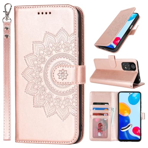 ELTEKER Handyhülle für Xiaomi Redmi Note 11 / Note 11S Hülle Klapphülle Lederhülle mit Kartenfach und Ständer,Schutzhülle Handytasche Hülle für Redmi Note 11 / Note 11S, Roségold von ELTEKER