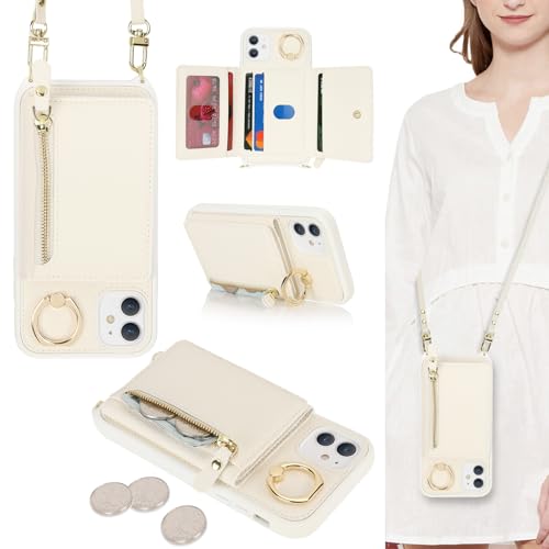 ELTEKER Handyhülle für iPhone 11 Hülle mit Band Kartenfach Handykette Ringhalterung Geldbörse,Leder Klapphülle Umhängetasche Handytasche für iPhone 11 - weiß ELTEKER Handyhülle für iPhone 11 Hülle mit Band Kartenfach Handykette Ringhalterung Geldbörse,Leder Klapphülle Umhängetasche Handytasche für iPhone 11 - weiß von ELTEKER