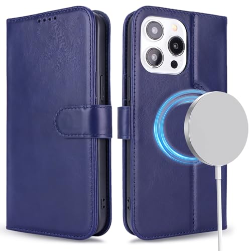 ELTEKER Handyhülle für iPhone 13 Pro Hülle Leder Klapphülle [Echtes Leder],Schutzhülle mit Kartenfach LederHülle für iPhone 13 Pro - Blau von ELTEKER