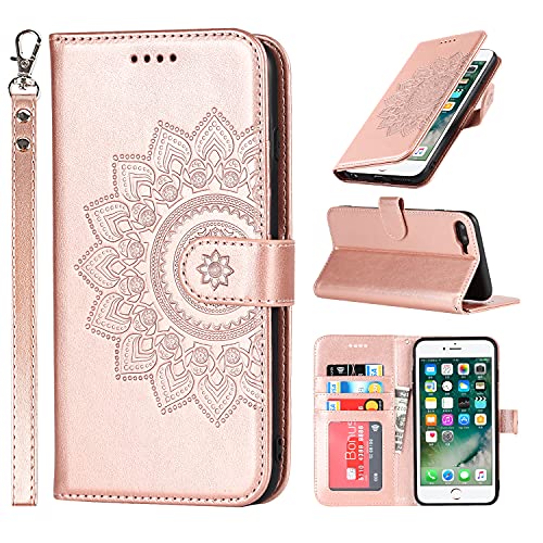 ELTEKER Handyhülle für iPhone 7 Plus, Hülle iPhone 8 Plus Klapphülle, [3 Kartenfächer] [Magnet Verschluss] Eleganter Prägung schutzhülle Ledertasche Hülle für iPhone 7 Plus/8 Plus, Roségold von ELTEKER