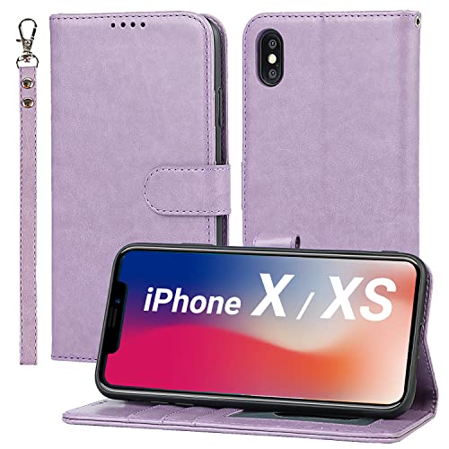 ELTEKER Handyhülle für iPhone X, iPhone XS Hülle, [3 Kartenfächer] [Leder] [Magnet Verschluss] Klapphülle schutzhülle Ledertasche Hülle für iPhone X/XS, Violett von ELTEKER