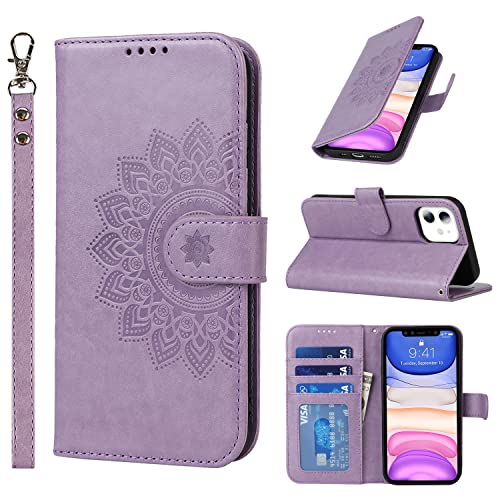 ELTEKER Handyhülle iPhone 11, Hülle iPhone 11 Klapphülle, [3 Kartenfächer] [Magnet Verschluss] Leder Eleganter Prägung Schutzhülle Ledertasche Handyhülle für iPhone 11, Violett von ELTEKER