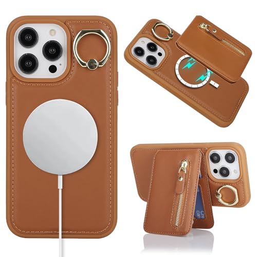 ELTEKER Handyhülle iPhone 12 Pro Max/13 Pro Max Hülle mit Kartenfach Magnetischer Wallet Kartenhalter, Leder Klapphülle mit Ständer Schutzhülle für iPhone 12Promax/13 ProMax- Braun von ELTEKER