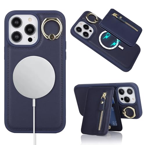 ELTEKER Handyhülle iPhone 12 Pro Max/13 Pro Max Hülle mit Kartenfach Magnetischer Wallet Kartenhalter, Leder Klapphülle mit Ständer Schutzhülle für iPhone 12Promax/13 ProMax- Dunkelblau von ELTEKER