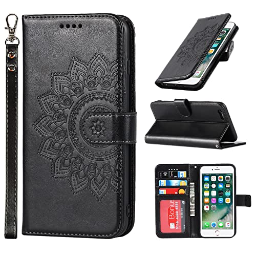 ELTEKER Handyhülle iPhone SE 2022/SE 2020, iPhone 8/iPhone 7 Hülle Klapphülle Lederhülle [3 Kartenfächer] [Magnet Verschluss] Schutzhülle für iPhone 7/8/SE 2020/SE 2022, Schwarz von ELTEKER