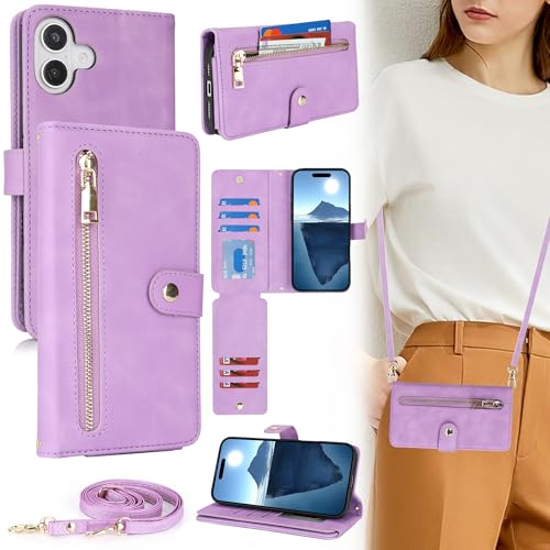 ELTEKER Hülle für iPhone 16 Plus, Klapphülle mit Band, Kartenfach, Handykette, Schutzhülle, Leder, Hellviolett ELTEKER Hülle für iPhone 16 Plus, Klapphülle mit Band, Kartenfach, Handykette, Schutzhülle, Leder, Hellviolett von ELTEKER