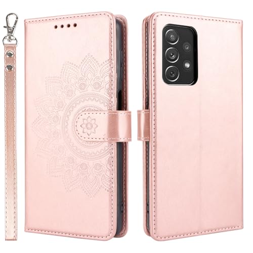 ELTEKER Handyhülle für Samsung Galaxy A53 Hülle, Klapphülle Lederhülle mit Kartenfäch Handytasche Schutzhülle für Samsung Galaxy A53, Roségold von ELTEKER