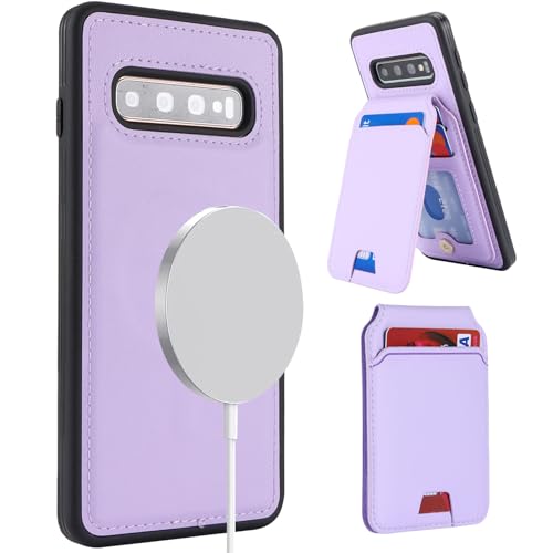 ELTEKER Hülle für Samsung Galaxy S10 Handyhülle mit Kartenfach Magsafe Wallet Magnetischer Kartenhalter mit Ständer,Klapphülle Leder Schutzhülle für Galaxy S10-lila von ELTEKER