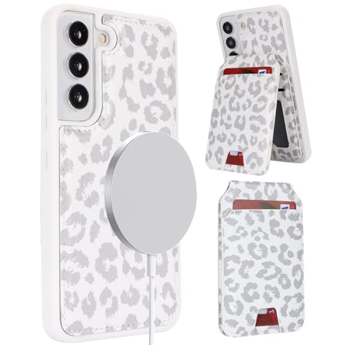 ELTEKER Hülle für Samsung Galaxy S21 FE 5G Handyhülle mit Kartenfach Magsafe Wallet Magnetischer Kartenhalter mit Ständer,Klapphülle Leder Schutzhülle für Galaxy S21 FE-Leopard von ELTEKER
