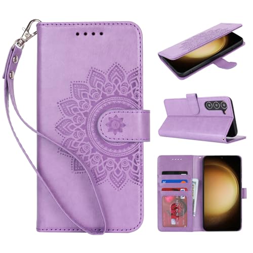 ELTEKER Handyhülle für Samsung Galaxy S23 Hülle, Klapphülle Lederhülle mit Kartenfäch Handytasche Schutzhülle für Samsung Galaxy S23, Violett von ELTEKER