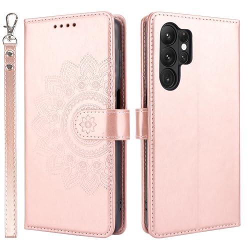 ELTEKER Hülle für Samsung Galaxy S23 Ultra,Klapphülle Samsung Galaxy S23 Ultra Handyhülle Lederhülle mit 3 Kartenfächer,Schutzhülle Handytasche Hülle für Galaxy S23 Ultra, Roségold von ELTEKER