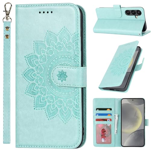 ELTEKER Hülle für Samsung Galaxy S24 Plus Handyhülle Klapphülle Lederhülle mit Kartenfach und Ständer,Schutzhülle Handytasche Hülle für Samsung Galaxy S24 Plus, Grün von ELTEKER