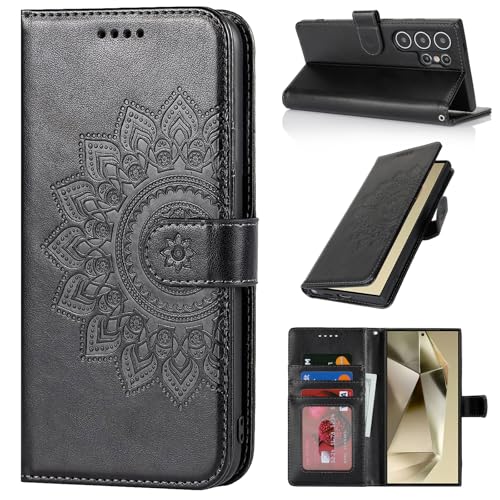 ELTEKER Hülle für Samsung Galaxy S24 Ultra Handyhülle Klapphülle Lederhülle mit Kartenfach und Ständer,Schutzhülle Handytasche Hülle für Samsung Galaxy S24 Ultra, Schwarz von ELTEKER