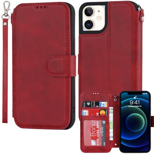 ELTEKER Hülle für iPhone 11 Klapphülle,Handyhülle iPhone 11 Lederhülle mit Kartenfach,Perfekt Schutz Case mit Ständer Handytasche Hülle für iPhone 11,Rot von ELTEKER