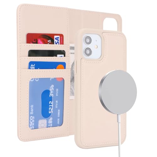 ELTEKER Hülle für iPhone 11 Pro Max Handyhülle,[Abnehmbare Magnetische] [Kabelloses Laden] Klapphülle für iPhone 11ProMax mit Kartenfach,Leder Hülle für iPhone 11 Pro Max-Beige von ELTEKER