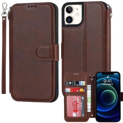 ELTEKER Hülle für iPhone 12/12 Pro Klapphülle,Handyhülle iPhone 12/12 Pro Lederhülle mit Kartenfach,Perfekt Schutz Case mit Ständer Handytasche Hülle für iPhone 12/12 Pro,Braun von ELTEKER