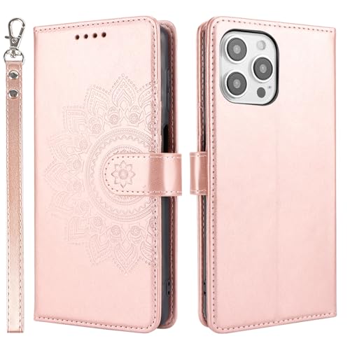 ELTEKER Hülle für iPhone 14 Pro, Klapphülle iPhone 14 Pro Handyhülle mit 3 Kartenfächer und Standfunktion, Perfekten Schutz Schutzhülle Handytasche Leder Hülle für iPhone 14 Pro, Roségold von ELTEKER