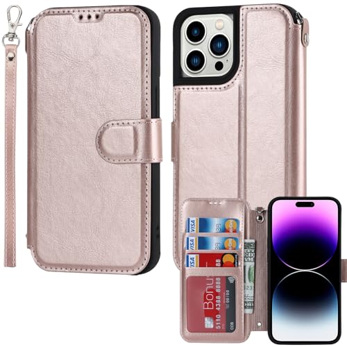 Elteker Hülle für iPhone 14 Pro Max Klapphülle,Handyhülle iPhone 14 Pro Max Lederhülle mit Kartenfach,Perfekt Schutz Case mit Ständer Handytasche Hülle für iPhone 14 Pro Max,Rosa von ELTEKER