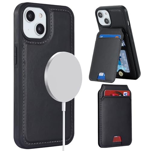ELTEKER Hülle für iPhone 15 Handyhülle mit Kartenfach Magsafe Wallet Magnetischer Kartenhalter Handy kreditkartenetui mit Ständer,Leder Klapphülle Schutzhülle für iPhone 15-Schwarz von ELTEKER