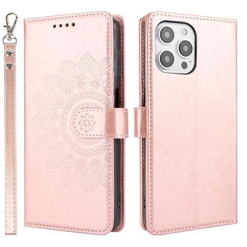 ELTEKER Handyhülle iPhone 15 Pro Max Hülle Premium PU Lederhülle Schutzhülle mit Kartenfäch Standfunktion Elegante Prägung Klapphülle für iPhone 15 Pro Max Roségold von ELTEKER