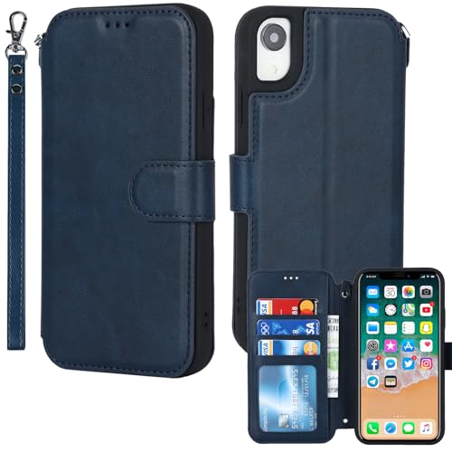 ELTEKER Hülle für iPhone XR Klapphülle,Handyhülle iPhone XR Lederhülle mit Kartenfach,Perfekt Schutz Case mit Ständer Handytasche Hülle für iPhone XR,Blau von ELTEKER