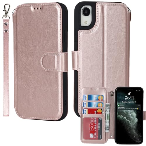 ELTEKER Hülle für iPhone XR Klapphülle,Handyhülle iPhone XR Lederhülle mit Kartenfach,Perfekt Schutz Case mit Ständer Handytasche Hülle für iPhone XR,Rosa von ELTEKER