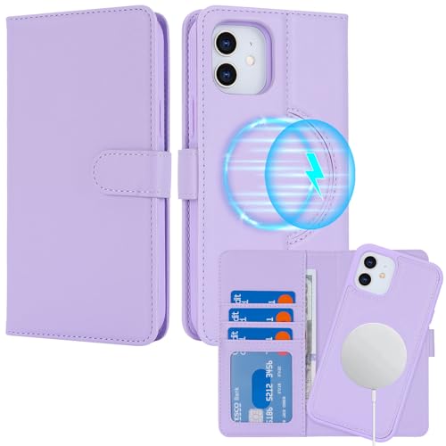 ELTEKER Hülle iPhone 12/12 Pro, Abnehmbare Magnetische Flip Case mit Kartenfach, Kabelloses Laden, Schutzhülle aus Kunstleder in Lila von ELTEKER