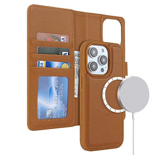 ELTEKER Hülle für iPhone 13 Pro Max,[Abnehmbare Magnetische] [Kabelloses Laden] HandyHülle für iPhone 13 Pro Max Klapphülle mit Kartenfach,Leder Hülle für iPhone 13 Pro Max-Braun von ELTEKER