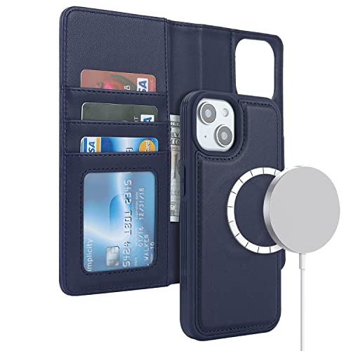 ELTEKER Hülle für iPhone 14 Plus,[Abnehmbare Magnetische] [Kabelloses Laden] HandyHülle für iPhone 14 Plus Klapphülle mit Kartenfach,Schutzhülle Leder Hülle für iPhone 14 Plus-Blau von ELTEKER