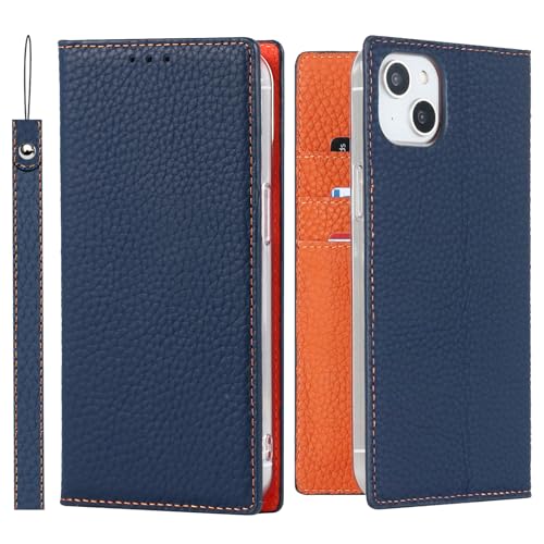 ELTEKER Hülle iPhone 15 Plus Handyhülle [Echtes Leder] Klapphülle mit Kartenfach,Schutzhülle Leder Hülle für iPhone 15 Plus-Blau von ELTEKER