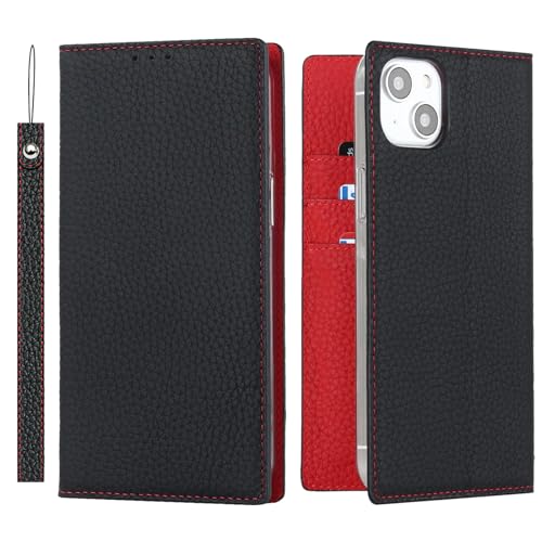 ELTEKER Hülle iPhone 15 Plus Handyhülle [Echtes Leder] Klapphülle mit Kartenfach,Schutzhülle Leder Hülle für iPhone 15 Plus-Schwarz von ELTEKER
